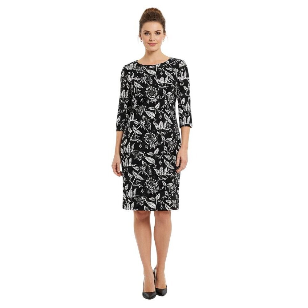 Hobbs London Black White 3/4 Sleeve Sheath Dress Sophisticated Career Size 6